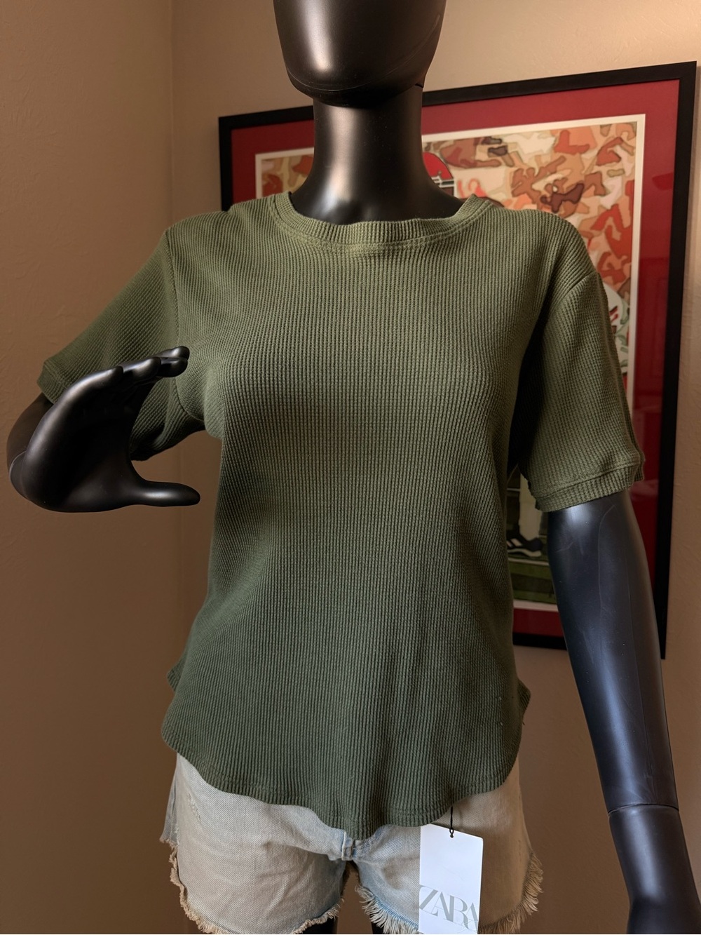 2 Tops Olive Green and Burgundy Ribbed Short-Sleeve Top